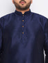 Men's Plus Size Navy Blue Silk Blend Kurta And Cream Pyjama Set