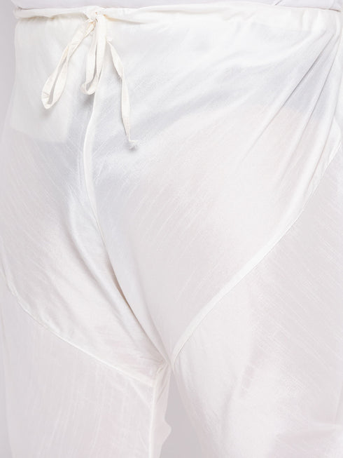 Men's Plus Size Navy Blue Silk Blend Kurta And Cream Pyjama Set