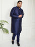Plus Men's Navy Blue Silk Blend Kurta Pyjama Set