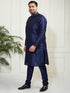 Plus Men's Navy Blue Silk Blend Kurta Pyjama Set