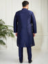 Plus Men's Navy Blue Silk Blend Kurta Pyjama Set