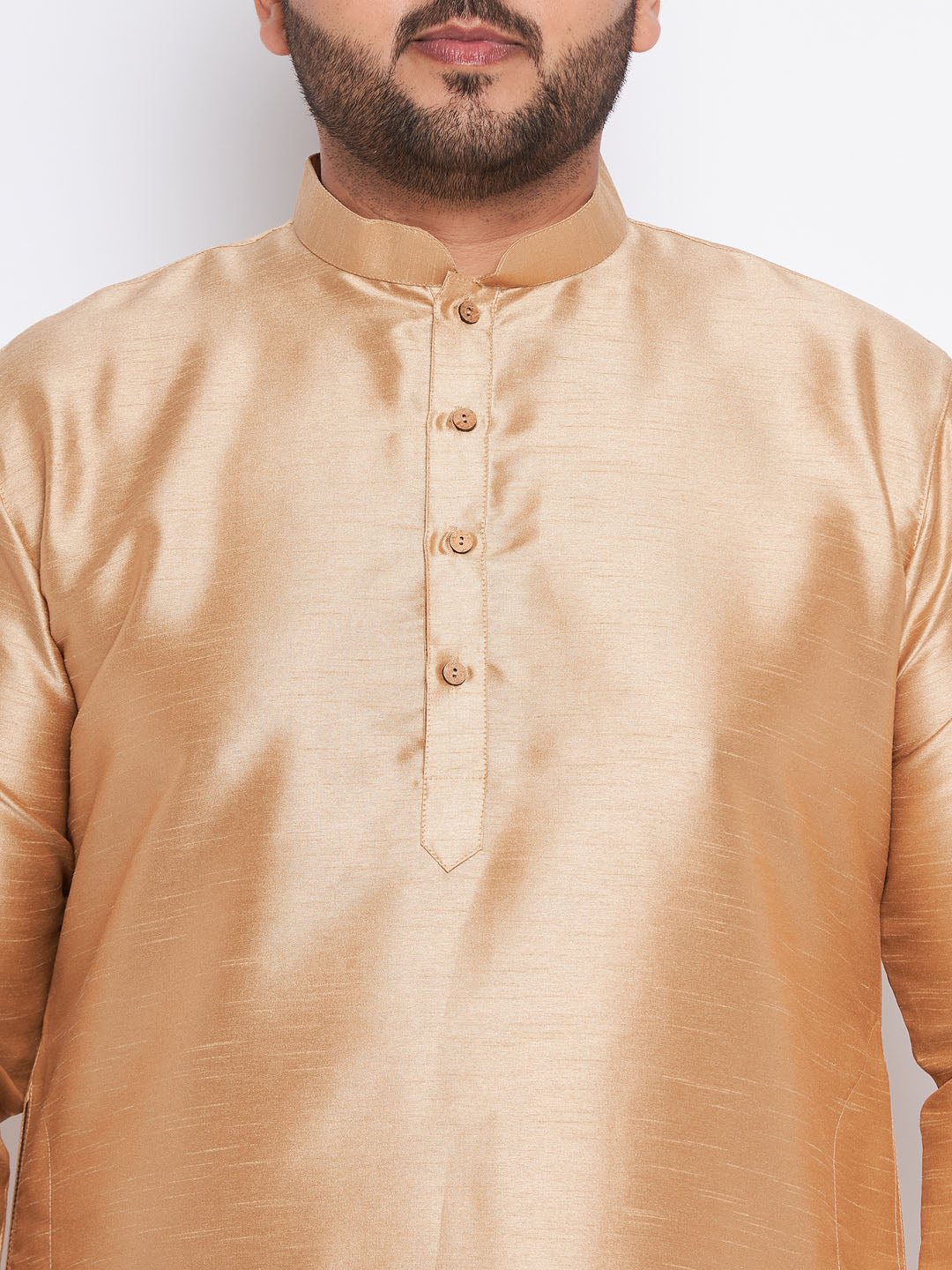 Men's Plus Size Rose Gold Silk Blend Kurta And Maroon Pyjama Set