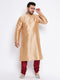 Men's Plus Size Rose Gold Silk Blend Kurta And Maroon Pyjama Set