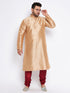 Men's Plus Size Rose Gold Silk Blend Kurta And Maroon Pyjama Set