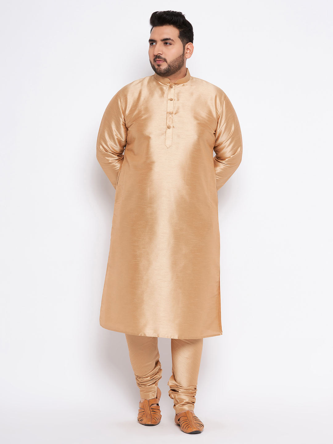 Men's Plus Size Rose Gold Silk Blend Kurta Pyjama Set