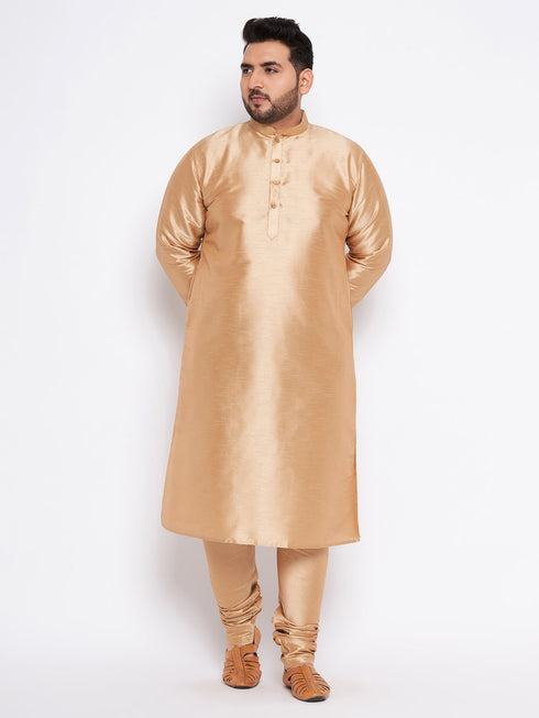 Men's Plus Size Rose Gold Silk Blend Kurta Pyjama Set