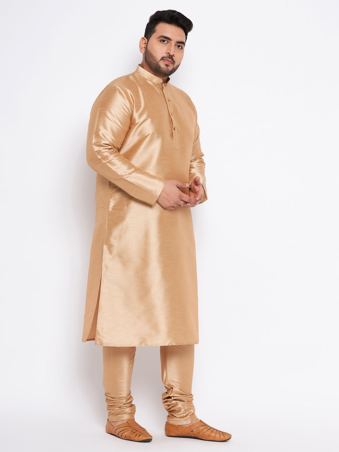 Men's Plus Size Rose Gold Silk Blend Kurta Pyjama Set
