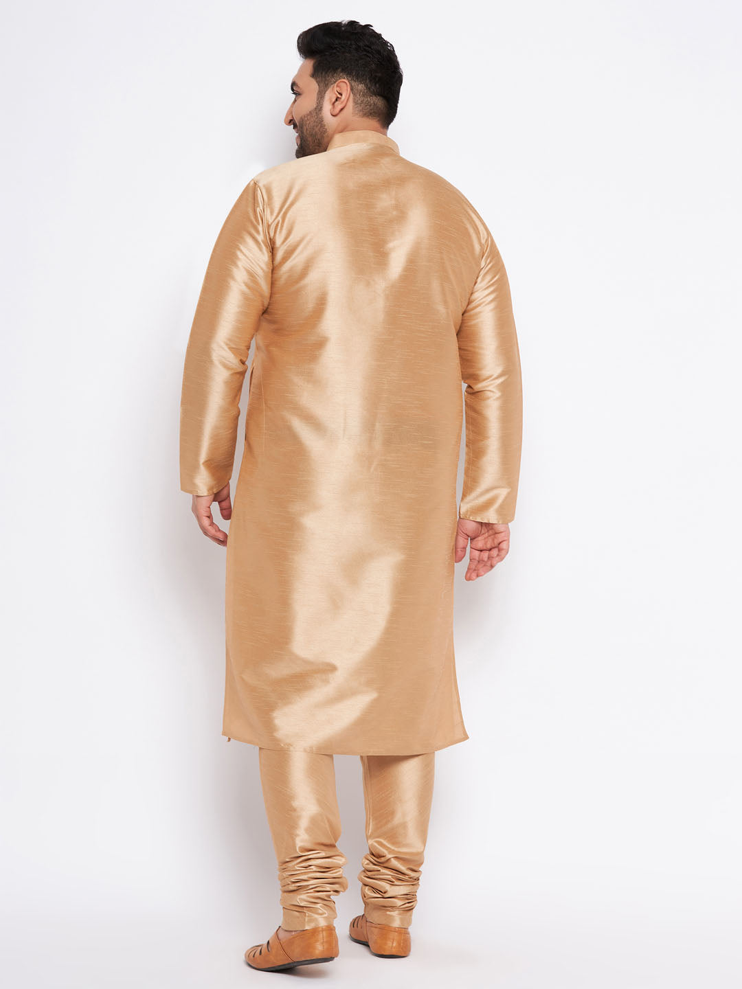 Men's Plus Size Rose Gold Silk Blend Kurta Pyjama Set