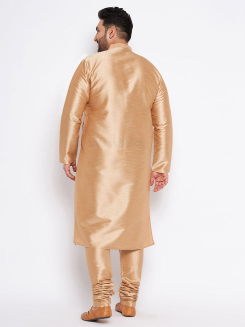 Men's Plus Size Rose Gold Silk Blend Kurta Pyjama Set
