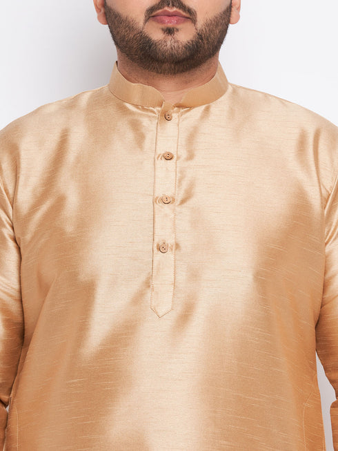 Men's Plus Size Rose Gold Silk Blend Kurta Pyjama Set