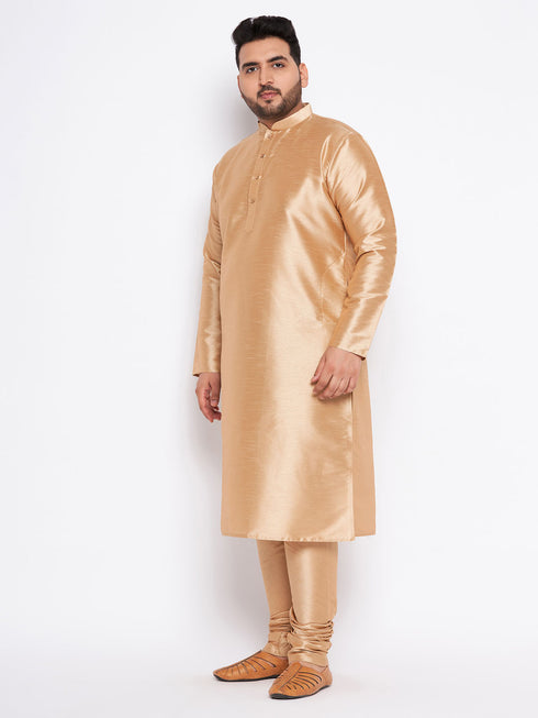 Men's Plus Size Rose Gold Silk Blend Kurta Pyjama Set