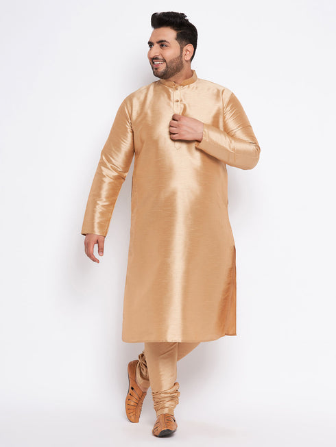 Men's Plus Size Rose Gold Silk Blend Kurta Pyjama Set