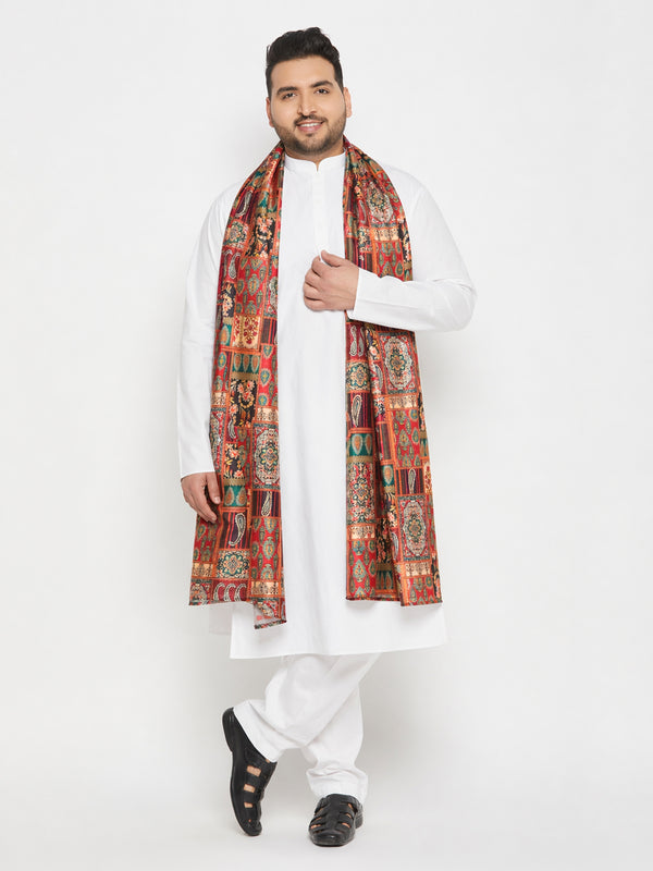 Men's White Cotton Kurta Pant Set with Paisley Dupatta