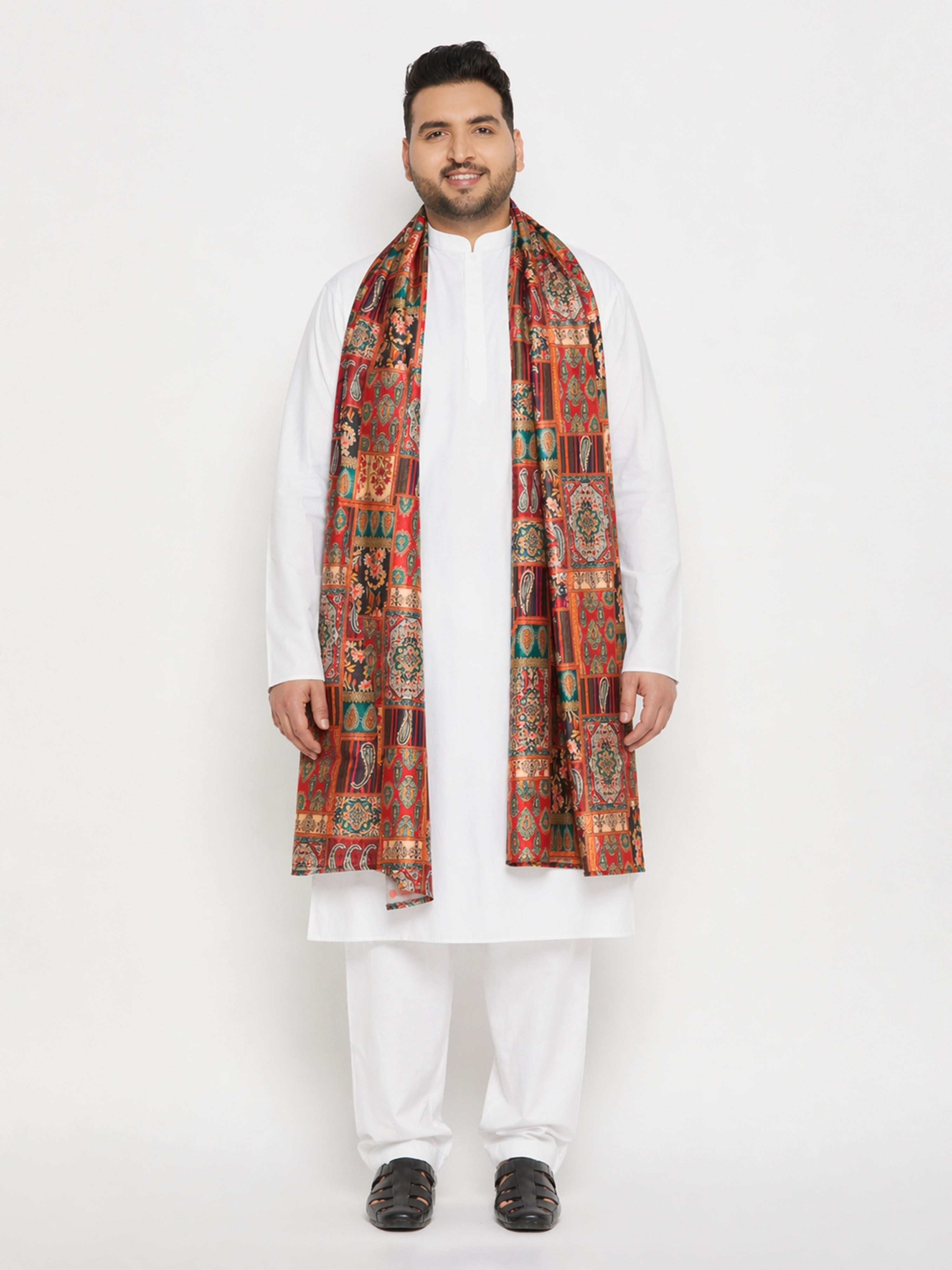 Men's White Cotton Solid Thigh Length Kurta Pant Set with Pant