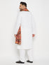 Men's White Cotton Solid Thigh Length Kurta Pant Set with Pant