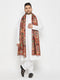 Men White Solid Plain Thigh-Length Kurta Dupatta Set with Pant