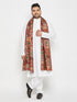 Men White Solid Plain Thigh-Length Kurta Dupatta Set with Pant