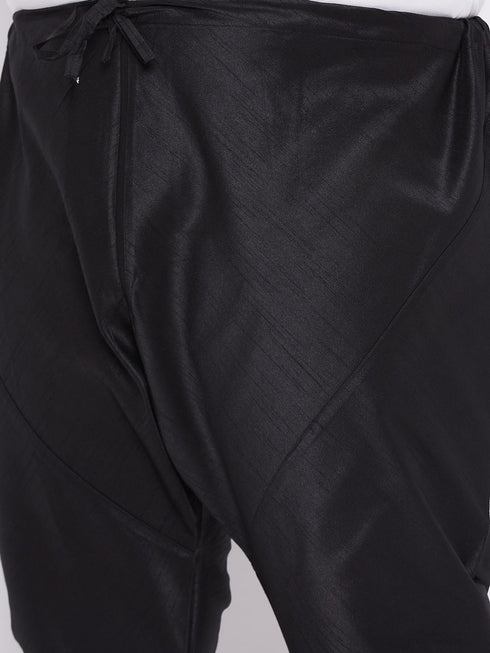 Men's Plus Size White Silk Blend Kurta And Black Pyjama Set