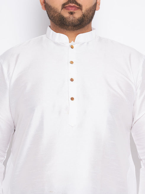 Men's Plus Size White Silk Blend Kurta And Blue Pyjama Set