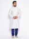 Men's Plus Size White Silk Blend Kurta And Blue Pyjama Set