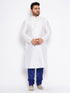 Men's Plus Size White Silk Blend Kurta And Blue Pyjama Set