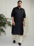 Plus Men's Black And Cream Cotton Blend Pathani Kurta Set