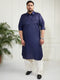 Plus Men's Blue And Cream Cotton Blend Pathani Kurta Set