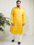 Plus Men's Mustard And Cream Cotton Blend Pathani Kurta Set