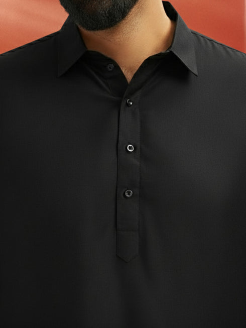 Men's Black Viscose Kurta with White Patiala