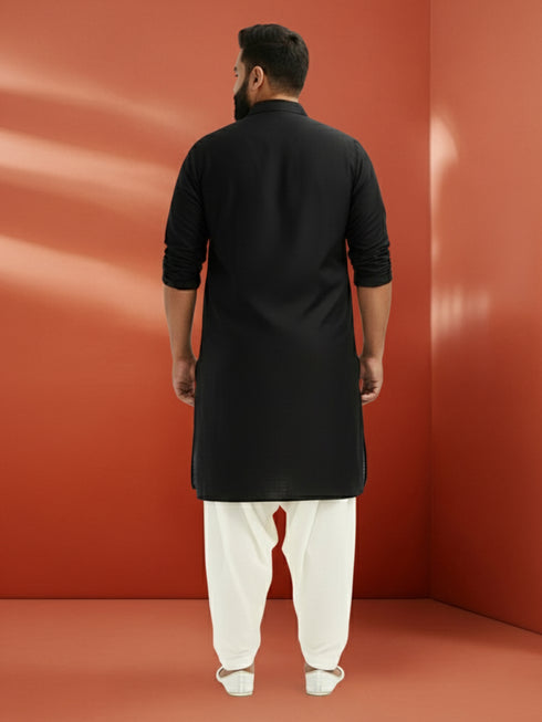 Men's Black Viscose Kurta with White Patiala