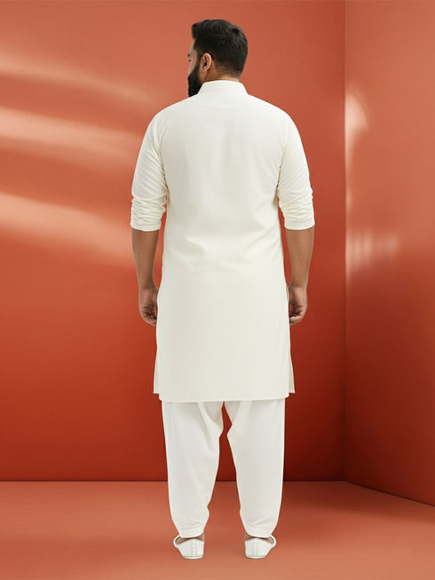 Men's White Viscose Kurta with Patiala Pant