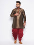 Men's Plus Size Maroon Silk Blend Curved Kurta And Dhoti Set