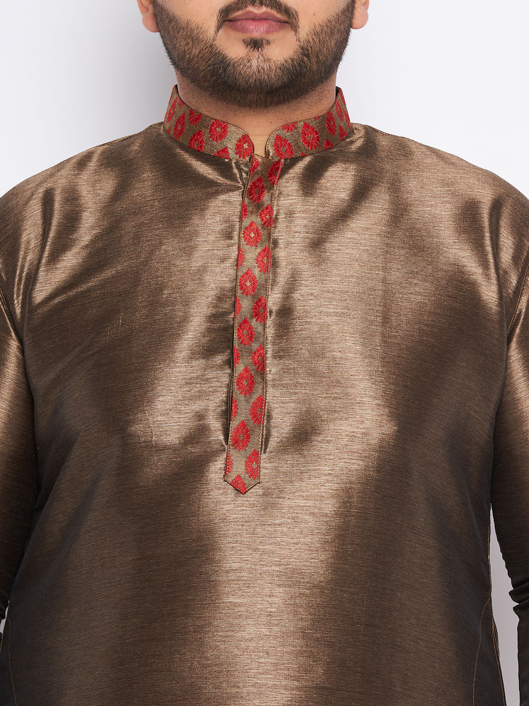 Men's Plus Size Maroon Silk Blend Curved Kurta And Dhoti Set