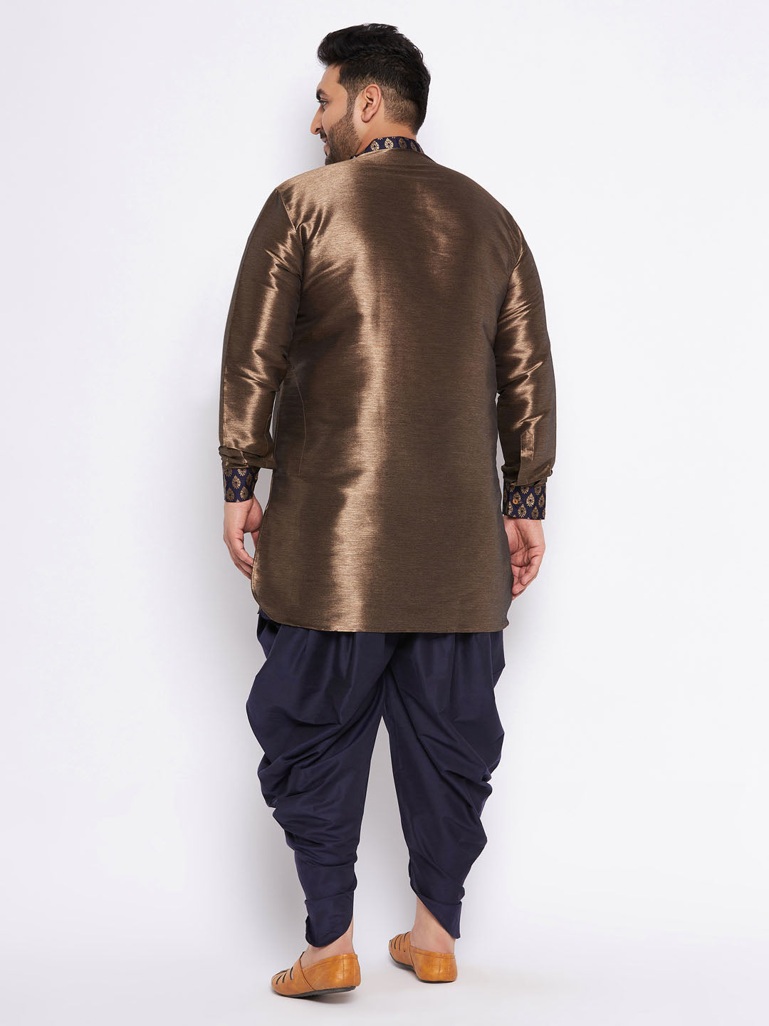 Men's Plus Size Navy Blue Silk Blend Curved Kurta And Dhoti Set