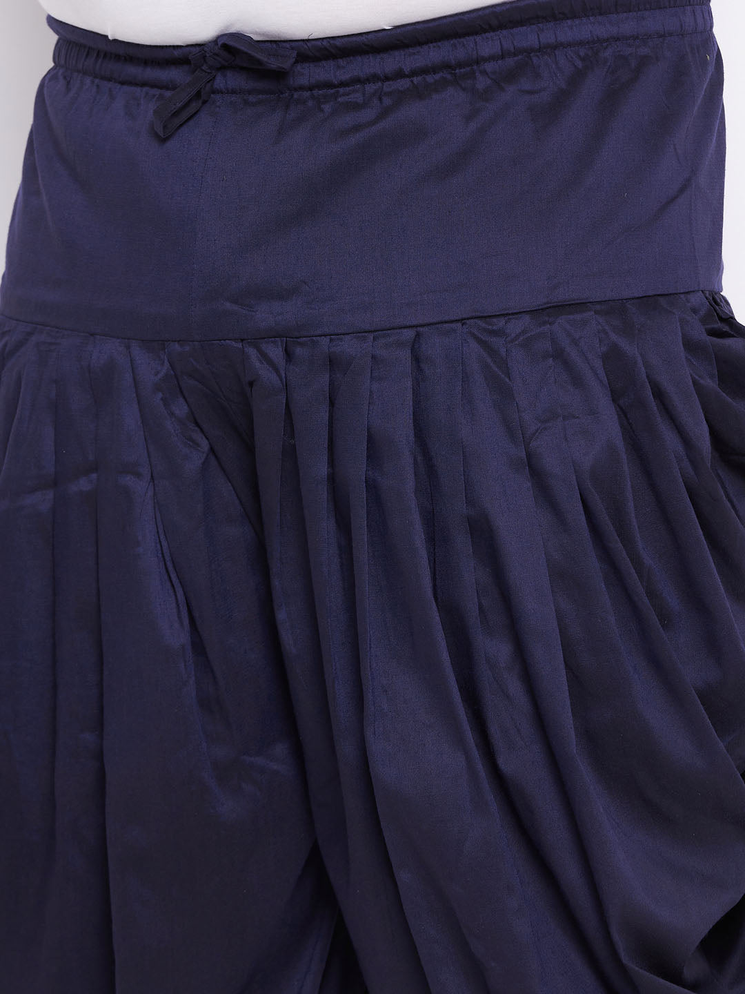 Men's Plus Size Navy Blue Silk Blend Curved Kurta And Dhoti Set