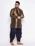 Men's Plus Size Navy Blue Silk Blend Curved Kurta And Dhoti Set