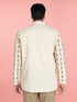 Men's Beige Cotton Ethnic Motiff Thigh Length Kurta