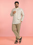 Men's Beige Cotton Ethnic Motiff Thigh Length Kurta