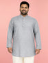 Men's Grey Cambric Cotton Ethnic Motiff Thigh Length Kurta