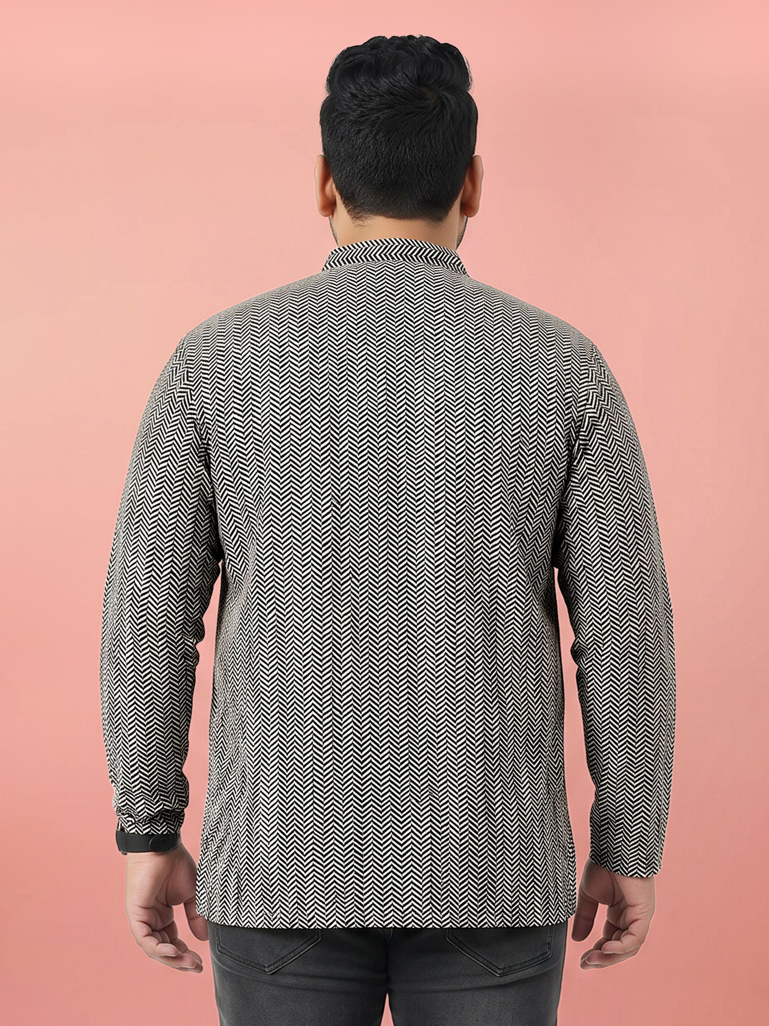 Men's Black Cotton Geometry Regular Kurta