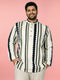 Off-White Cotton Geometric Stripe Print Men's Kurta