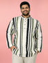 Off-White Cotton Geometric Stripe Print Men's Kurta
