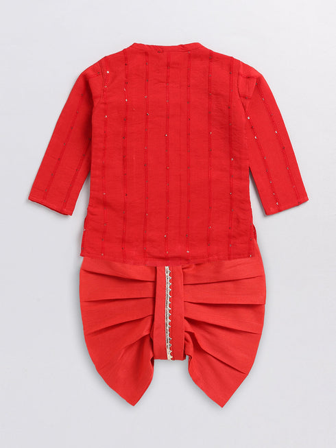 Boy's Red Chanderi Ethnic Combo Set