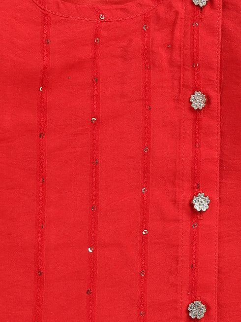 Boy's Red Chanderi Ethnic Combo Set