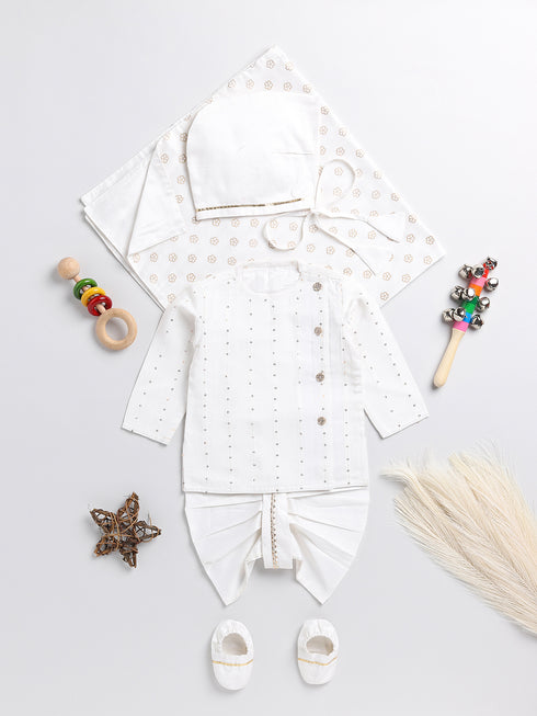 Boy's White Chanderi Ethnic Combo Set