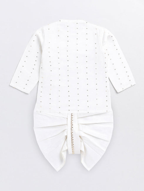 Boy's White Chanderi Ethnic Combo Set