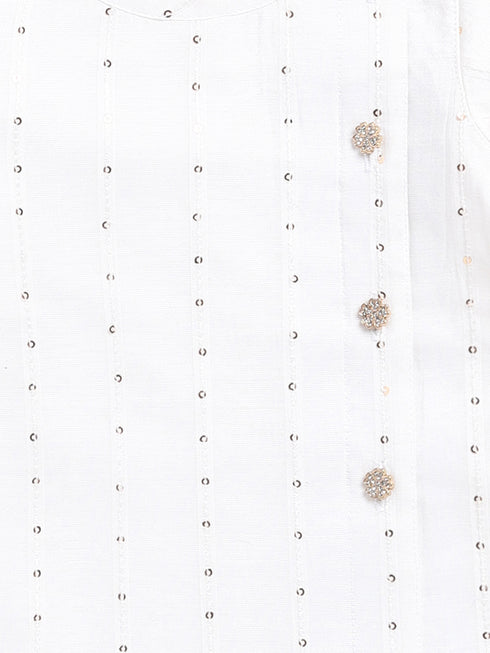 Boy's White Chanderi Ethnic Combo Set