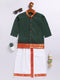 Infant Boy's Green Cotton Kurta And Mundu Set For Infants.