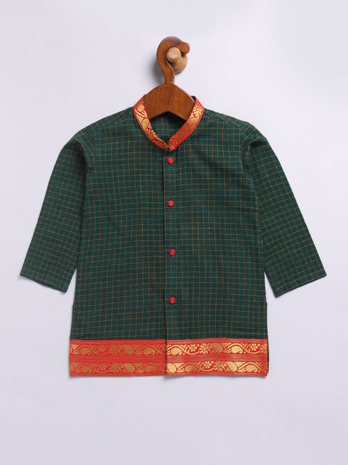 Infant Boy's Green Cotton Kurta And Mundu Set For Infants.