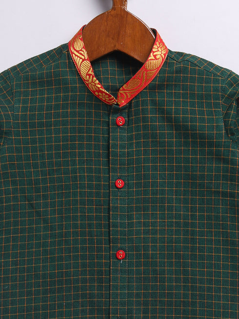 Infant Boy's Green Cotton Kurta And Mundu Set For Infants.